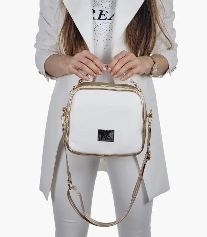 Bielo-zlatá crossbody kabelka so zlatými aplikáciami s rúčkou Grosso 24x22x10