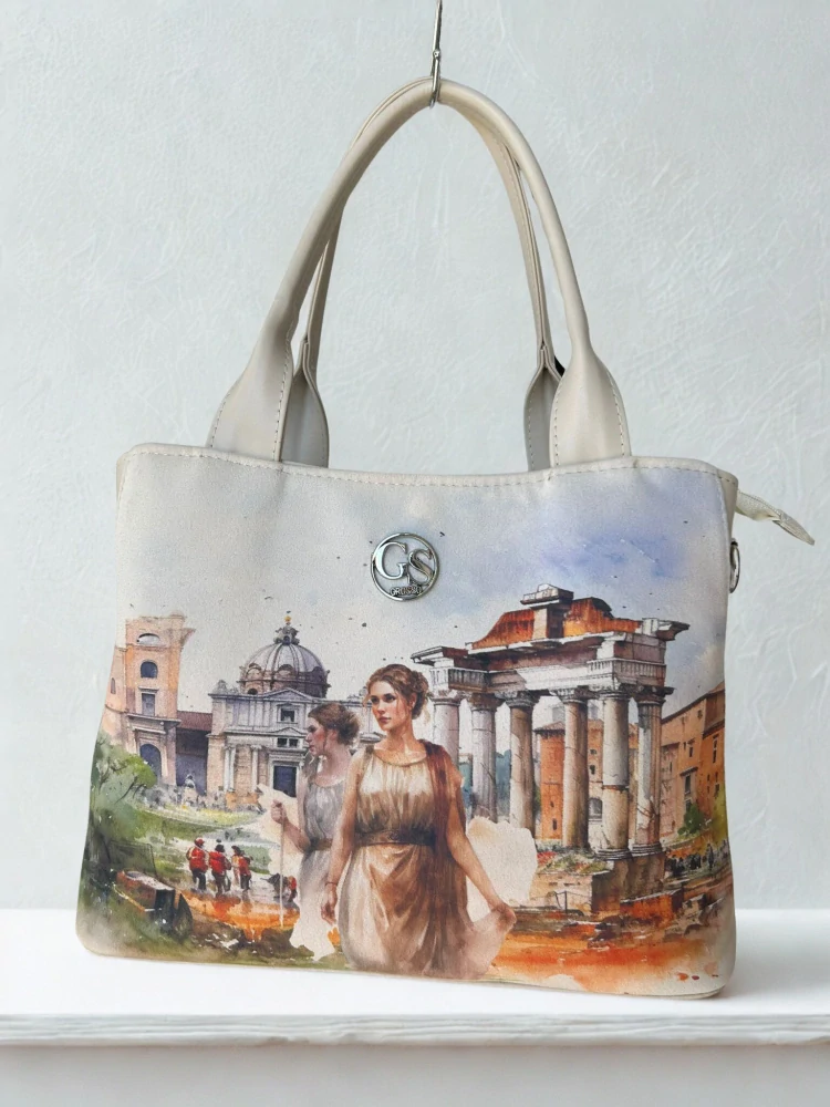 Veľká béžová crossbody kabelka s portrétom Grosso 30x23x15 cm