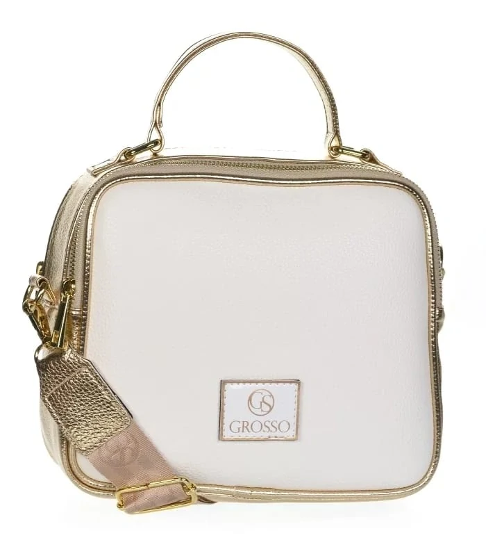 Bielo-zlatá crossbody kabelka so zlatými aplikáciami s rúčkou Grosso 24x22x10