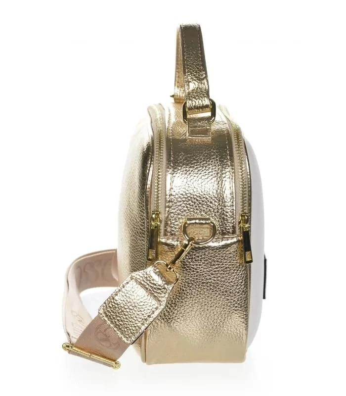Bielo-zlatá crossbody kabelka so zlatými aplikáciami s rúčkou Grosso 24x22x10