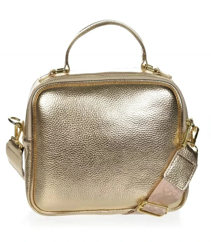 Bielo-zlatá crossbody kabelka so zlatými aplikáciami s rúčkou Grosso 24x22x10