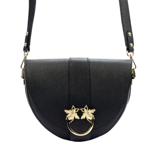 Elegantná čierna kožená crossbody kabelka s včelami Laura Biaggi 24x20x9