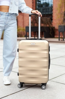 🧳 Malý zlatý cestovný kufor Peterson z polykarbonátu ABS – veľkosť S 55×35×23 cm